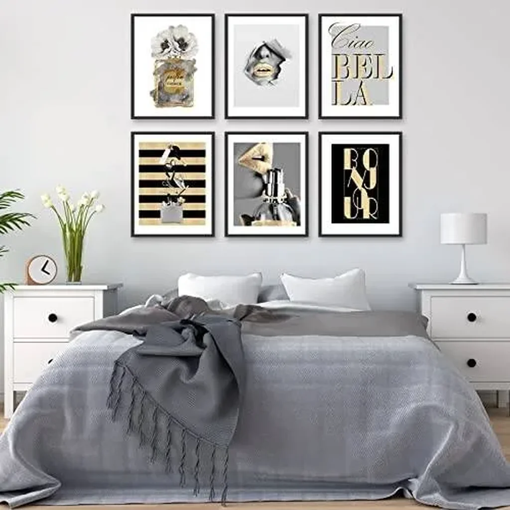 ALAYRA Glam Gold Fashion Wall Decor Set of 6 Girls Room Canvas Pictures Art Perfume Lady Makeup Tool Stylish and Quote Prints Posters Bedroom Decor for Women (8x10 in Unframed) 01 - Image 3