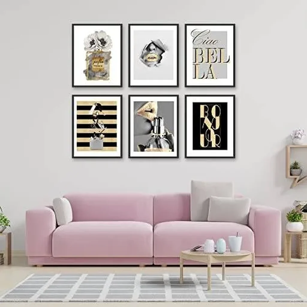 ALAYRA Glam Gold Fashion Wall Decor Set of 6 Girls Room Canvas Pictures Art Perfume Lady Makeup Tool Stylish and Quote Prints Posters Bedroom Decor for Women (8x10 in Unframed) 01 - Image 5
