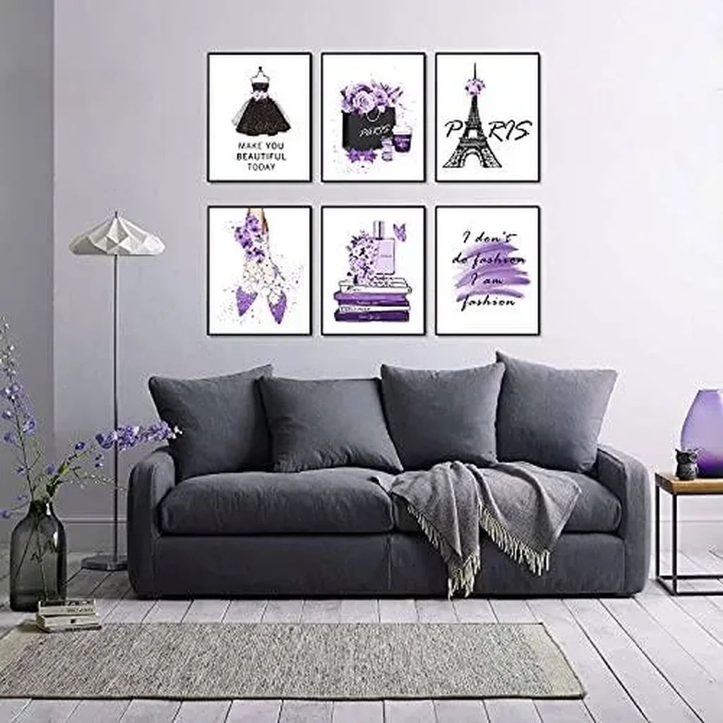 ALAYRA Glam Purple Fashion Wall Art Prints Girl Room Decor Makeup Posters Bedroom Art Makeup Room Artwork Set of 6 High Heels Perfume Flower Art Posters (Fashion Theme A, 6x 8"x10" UNFRAMED) 01 - Image 5