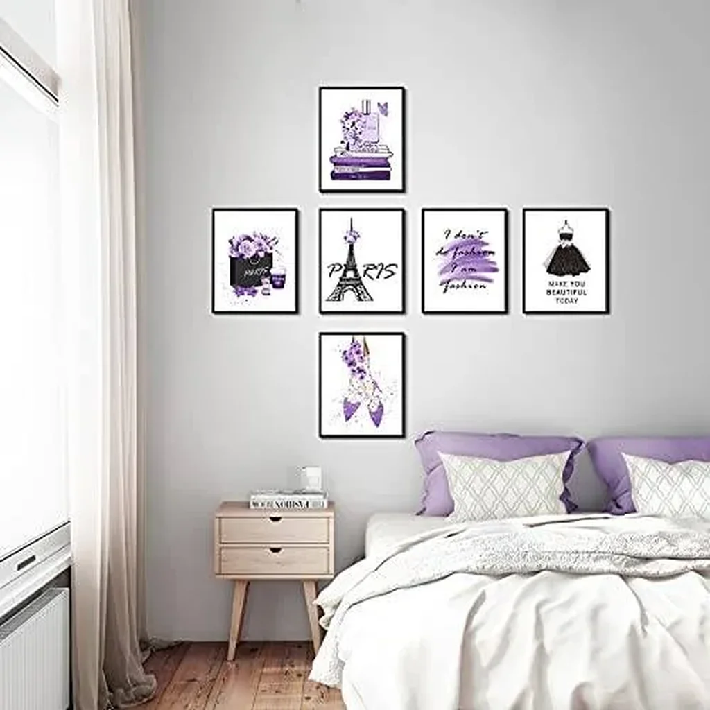 ALAYRA Glam Purple Fashion Wall Art Prints Girl Room Decor Makeup Posters Bedroom Art Makeup Room Artwork Set of 6 High Heels Perfume Flower Art Posters (Fashion Theme A, 6x 8"x10" UNFRAMED) 01 - Image 6