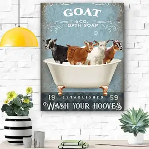 ALAYRA Goat Bath Soap Established Wash Your Hooves Poster Goat Canvas Wall Art Inspriational Quotes Vintage Art Prints Retro Motivational Paintings Artworks on Canvas for Bathroom Unframed 1624 Inch 0