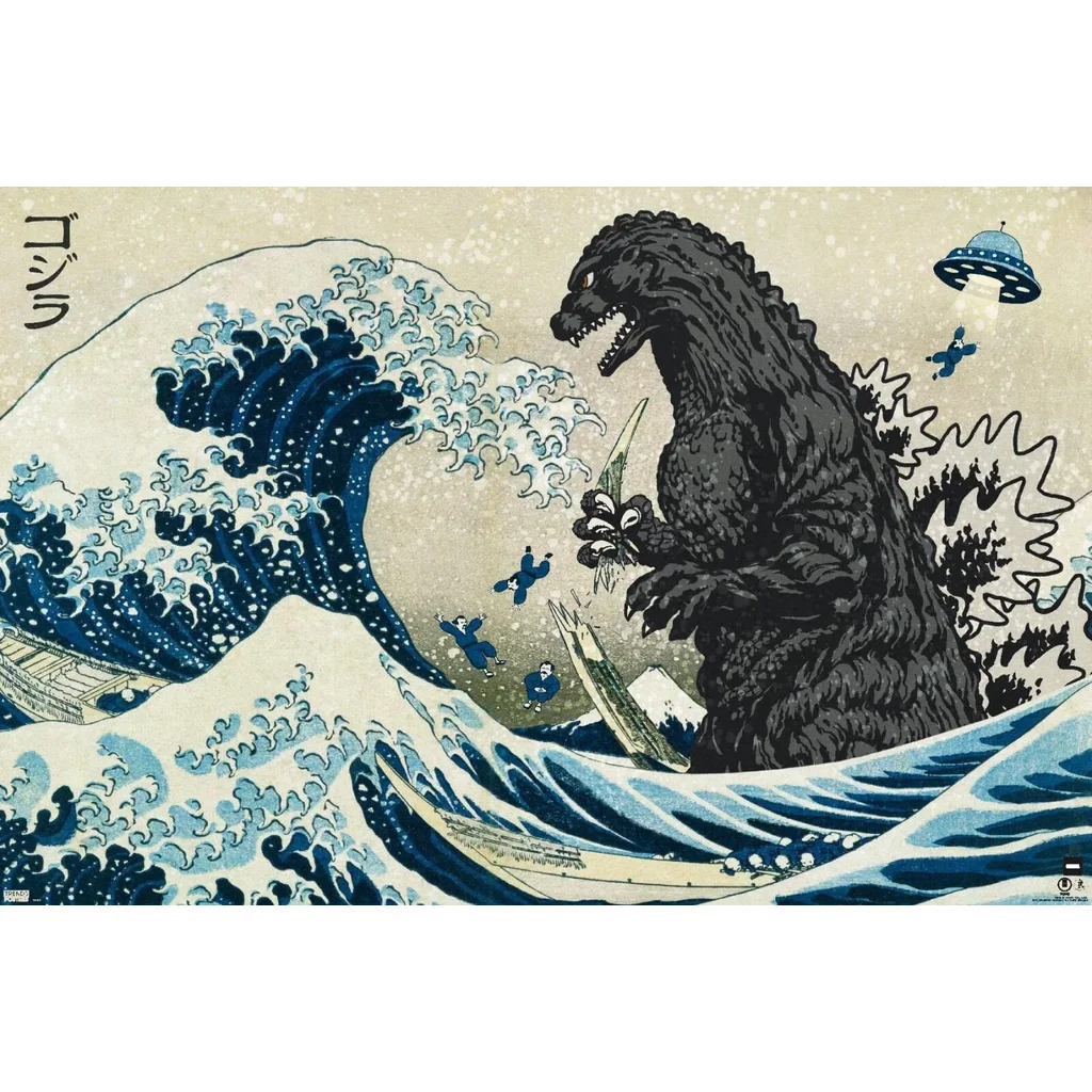 ALAYRA Godzilla - Great Wave Wall Poster, 34L x 22.4W, Unframed Version 01