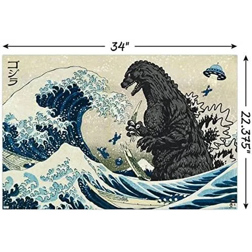ALAYRA Godzilla - Great Wave Wall Poster, 34L x 22.4W, Unframed Version 01 - Image 2