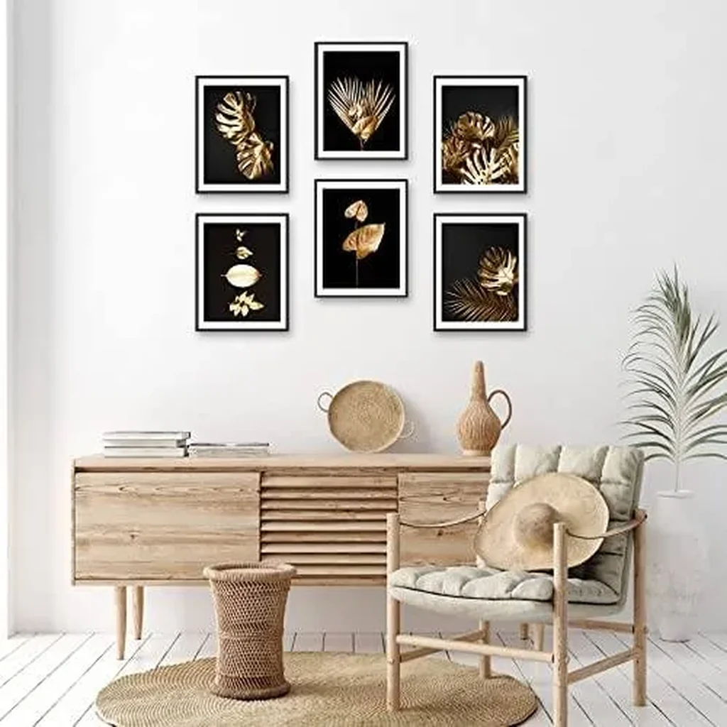 ALAYRA Gold Botanical Leaf Wall Art Prints Modern Tropical Plant Leaves Canvas Prints Poster Black and Gold Art Wall Decor for Living Room Bedroom Office Gallery Wall Art Pictures (8"x10" UNFRAMED) 01 - Image 4