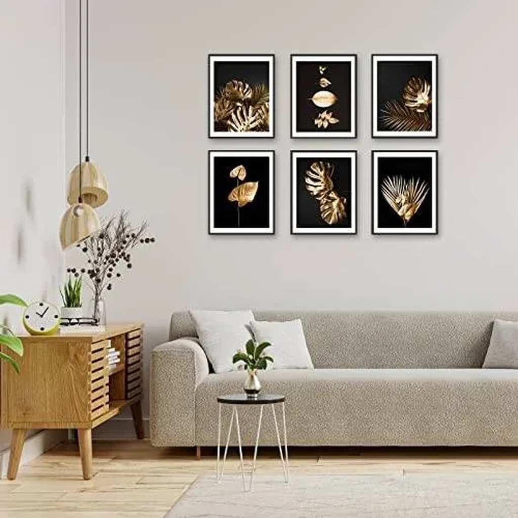 ALAYRA Gold Botanical Leaf Wall Art Prints Modern Tropical Plant Leaves Canvas Prints Poster Black and Gold Art Wall Decor for Living Room Bedroom Office Gallery Wall Art Pictures (8"x10" UNFRAMED) 01 - Image 5
