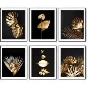 ALAYRA Gold Botanical Leaf Wall Art Prints Modern Tropical Plant Leaves Canvas Prints Poster Black Gold Art Wall Decor for Living Room Bedroom Gallery Wall Art Pictures (11"x14" UNFRAMED) 01