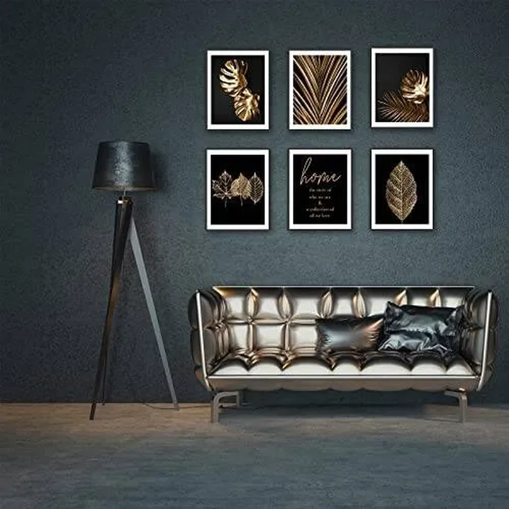 ALAYRA Gold Leaf Art Prints Modern Black Gold Botanical Tropical Plant Leaves Art Wall Pictures Canvas Prints Gallery Wall Art Poster Wall Decor Bedroom Room Home Decor (8"x10" UNFRAMED) 01 - Image 2