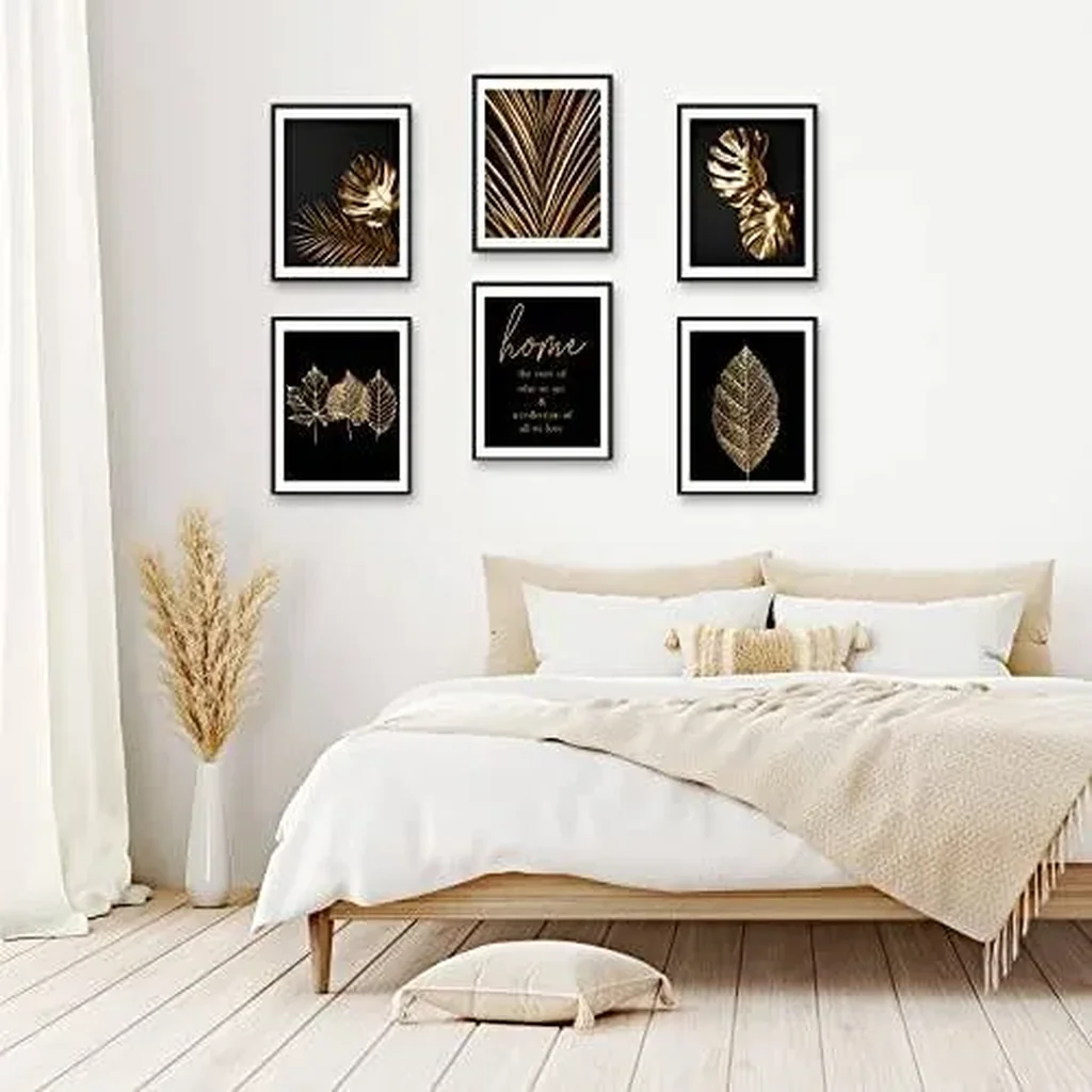 ALAYRA Gold Leaf Art Prints Modern Black Gold Botanical Tropical Plant Leaves Art Wall Pictures Canvas Prints Gallery Wall Art Poster Wall Decor Bedroom Room Home Decor (8"x10" UNFRAMED) 01 - Image 6