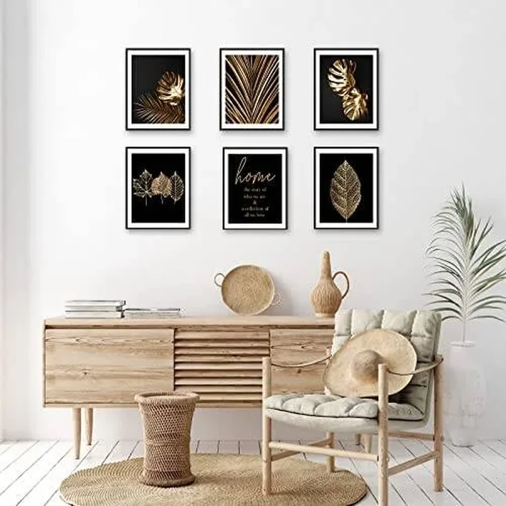ALAYRA Gold Leaf Art Prints Modern Black Gold Botanical Tropical Plant Leaves Art Wall Pictures Canvas Prints Gallery Wall Art Poster Wall Decor Bedroom Room Home Decor (8"x10" UNFRAMED) 01 - Image 7