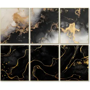 ALAYRA Gold Pictures Wall Decor - Black and Gold Wall Decorations for Living Room, Gold Black Wall Decor, Marble Wall Decor, Abstract Gold Marble Art Wall Decor Home Bedroom (8x10 UNFRAMED Prints) 01