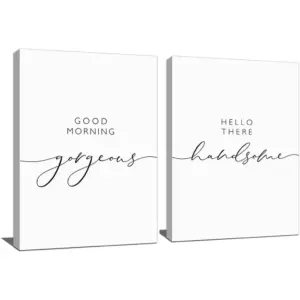 ALAYRA Good Morning Gorgeous Sign Bedroom Wall Decor for Couples Hello Gorgeous Wall Decor Minimalist Wall Art Affirmation Wall Poster 12x16 Inchx2 Framed 01