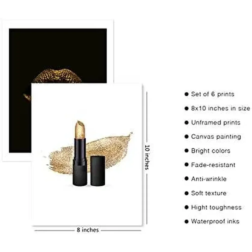 ALAYRA Gorgeous Black and Gold Fashion Art Prints Room Decor Glam Golden Flower Lipstick Perfume Bottle Art Poster Designer Artwork Stylish Quotes & Sayings Home Art Decor (11"x14" UNFRAMED) 01 - Image 2