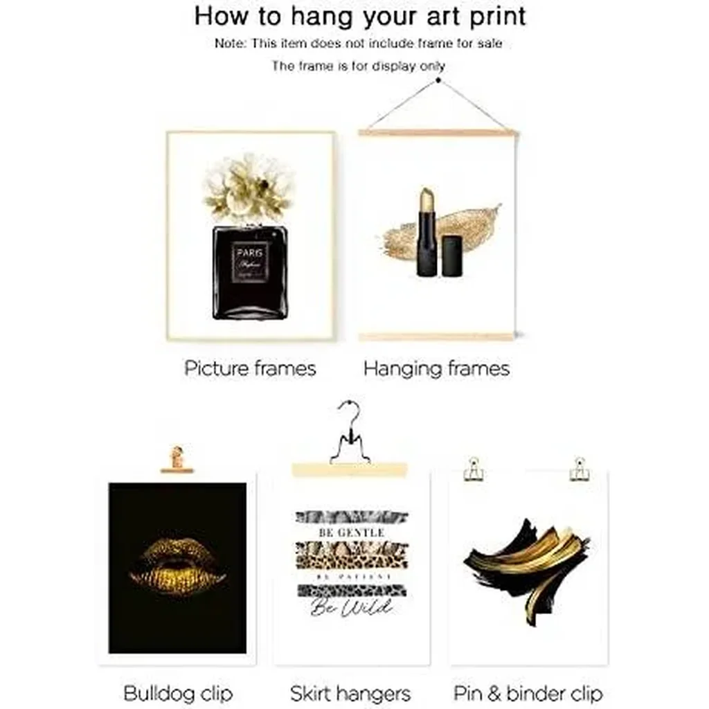 ALAYRA Gorgeous Black and Gold Fashion Art Prints Room Decor Glam Golden Flower Lipstick Perfume Bottle Art Poster Designer Artwork Stylish Quotes & Sayings Home Art Decor (11"x14" UNFRAMED) 01 - Image 3