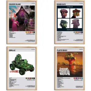 ALAYRA Gorillaz Posters Music Album Cover Posters HD Prints Canvas Wall Art Room Aesthetic Pictures Set of 4 for Living Room Bedroom Music Classroom Posters Girls Wall Decor Art 8x12 inch Unframed 01