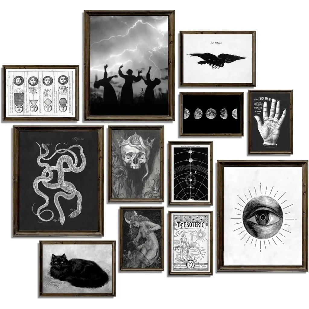 ALAYRA Gothic Home Decor, Aesthetic Witchy Decor, Goth Room Decor, Creepy Art Prints, Halloween Wall Posters, Scary Picture, Spooky Witch Decoration for Home Bedroom (UNFRAMED) 01