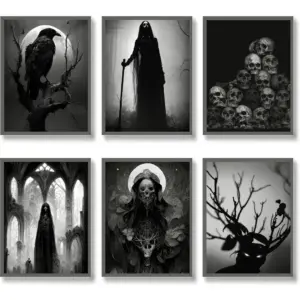 ALAYRA Gothic Room Decor Witchy Wall Decor Aesthetic Halloween Decor Gothic Wall Art Prints Spooky Home Decor Goth Room Decor Creepy Art Prints Scary Picture Witch Decoration (11"x14" UNFRAMED) 01