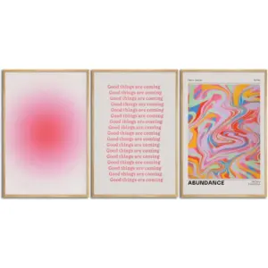 ALAYRA Gradient Psychedelic Aura Angel Numbers Poster Canvas Wall Art Print Sets 3 Danish Pastel Aesthetic 70s Retro Painting Positive Affirmation Wall Decor for Bedroom Living Room Unframed 12"x16"x3