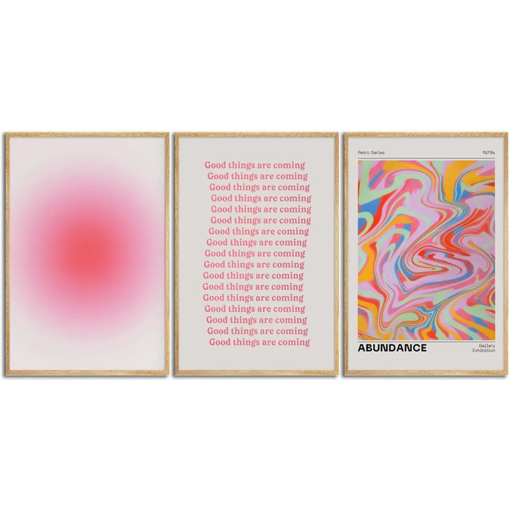 ALAYRA Gradient Psychedelic Aura Angel Numbers Poster Canvas Wall Art Print Sets 3 Danish Pastel Aesthetic 70s Retro Painting Positive Affirmation Wall Decor for Bedroom Living Room Unframed 12"x16"x3 - Image 5