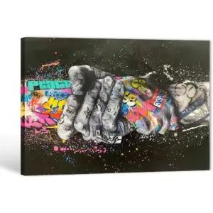 ALAYRA Graffiti Canvas Wall Art, Street Graffiti Canvas Wall Art, Modern Street Graffiti Wall Art, Colorful Graffiti Street Wall Art, Graffiti Art Handshake Gesture Painting for Home Decor 18x24 Inche
