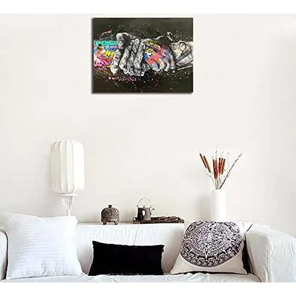 ALAYRA Graffiti Canvas Wall Art, Street Graffiti Canvas Wall Art, Modern Street Graffiti Wall Art, Colorful Graffiti Street Wall Art, Graffiti Art Handshake Gesture Painting for Home Decor 18x24 Inche - Image 2
