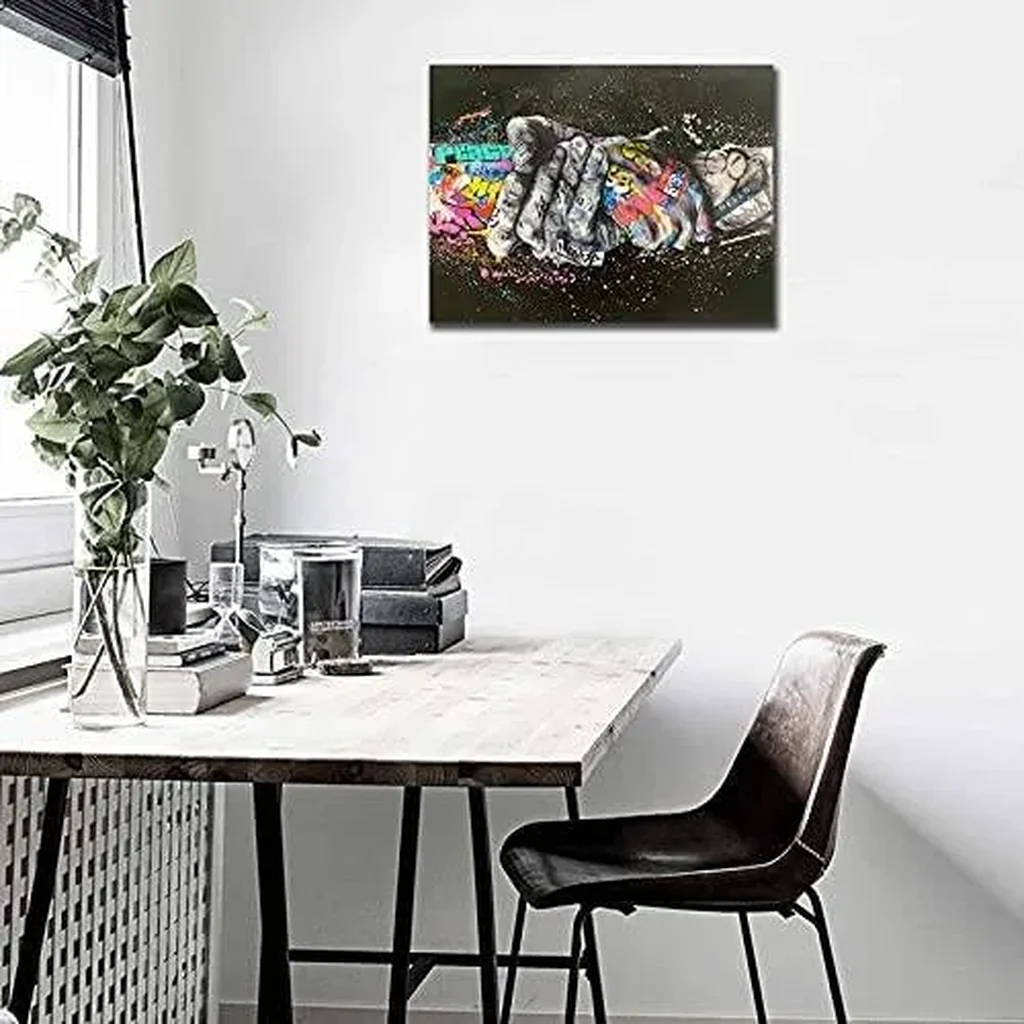 ALAYRA Graffiti Canvas Wall Art, Street Graffiti Canvas Wall Art, Modern Street Graffiti Wall Art, Colorful Graffiti Street Wall Art, Graffiti Art Handshake Gesture Painting for Home Decor 18x24 Inche - Image 3