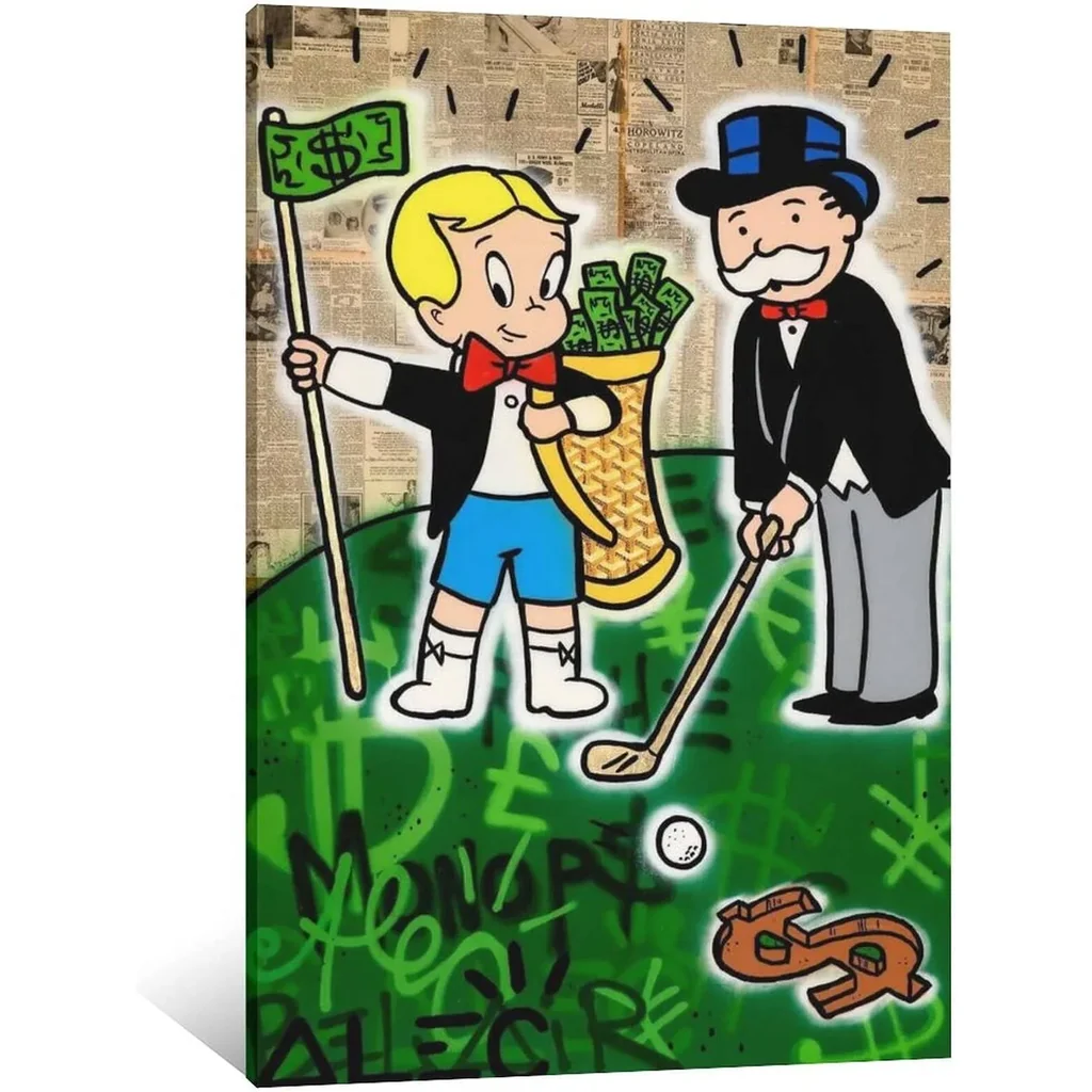 ALAYRA Graffiti Playing Golf Canvas Art Poster and Wall Art Picture Print Modern Family bedroom Decor Posters 16x24inch(40x60cm), Ready to hang 01