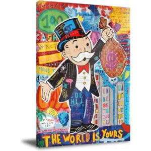 ALAYRA Graffiti Wall Art Money The World is Yours Poster Modern Office Decorative Posters Banksy Art Wall Art for Bedroom Artwork Monopoly Picture Print Poster 16x24inch Unframed 01