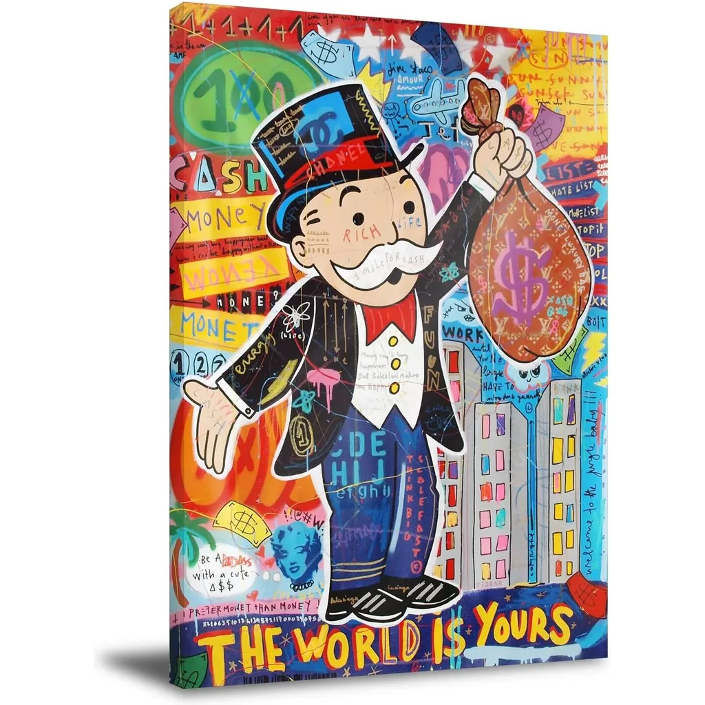 ALAYRA Graffiti Wall Art Money The World is Yours Poster Modern Office Decorative Posters Banksy Art Wall Art for Bedroom Artwork Monopoly Picture Print Poster 16x24inch Unframed 01