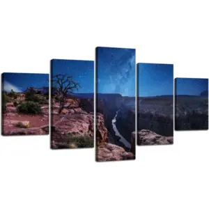 ALAYRA Grand Canyon Night Wall Art Arizona Bright Starry Sky Wall Decor National Park Picture Canvas Print Poster Painting Framed Living Room Bedroom Decoration Ready to Hang(60''Wx32''H) 01