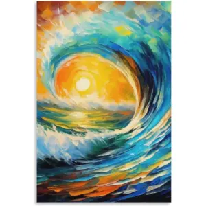 ALAYRA Great Wave Canvas Wall Art Ocean Surfing Sunset Poster Travel Beach Prints Aesthetic Type Artwork Picture for Living Room Decor Unframe (Wave, 16x24inch) 01