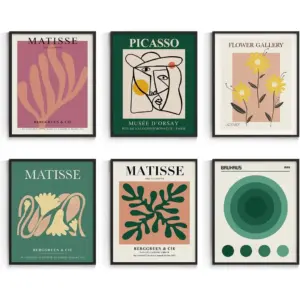 ALAYRA Green Matisse Posters for Room Aesthetic, Master Abstract Wall Poster, Retro Room Decor Aesthetic Vintage Prints for Wall Decor Unframed, 11x14in, Set of 6 01