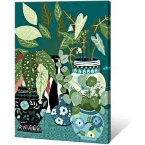 ALAYRA Green Vintage Botanical Leaves Canvas Wall Art Retro Plant Floral Posters for Room Aesthetic Modern Boho Black Flower Vase Prints Paintings Decor for Bedroom Bathroom 16x24in Unframed 01
