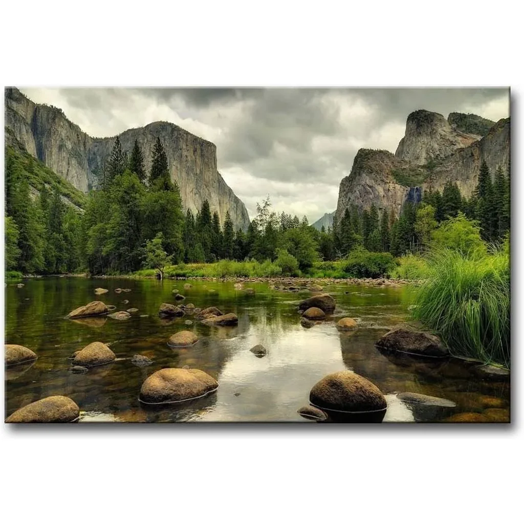 ALAYRA Green Wall Painting Yosemite National Park Clear Water Lake Mountain Trees Rocks Pictures Prints On Canvas Landscape The Picture Decor Oil For Home Modern Decoration Print For Items 01