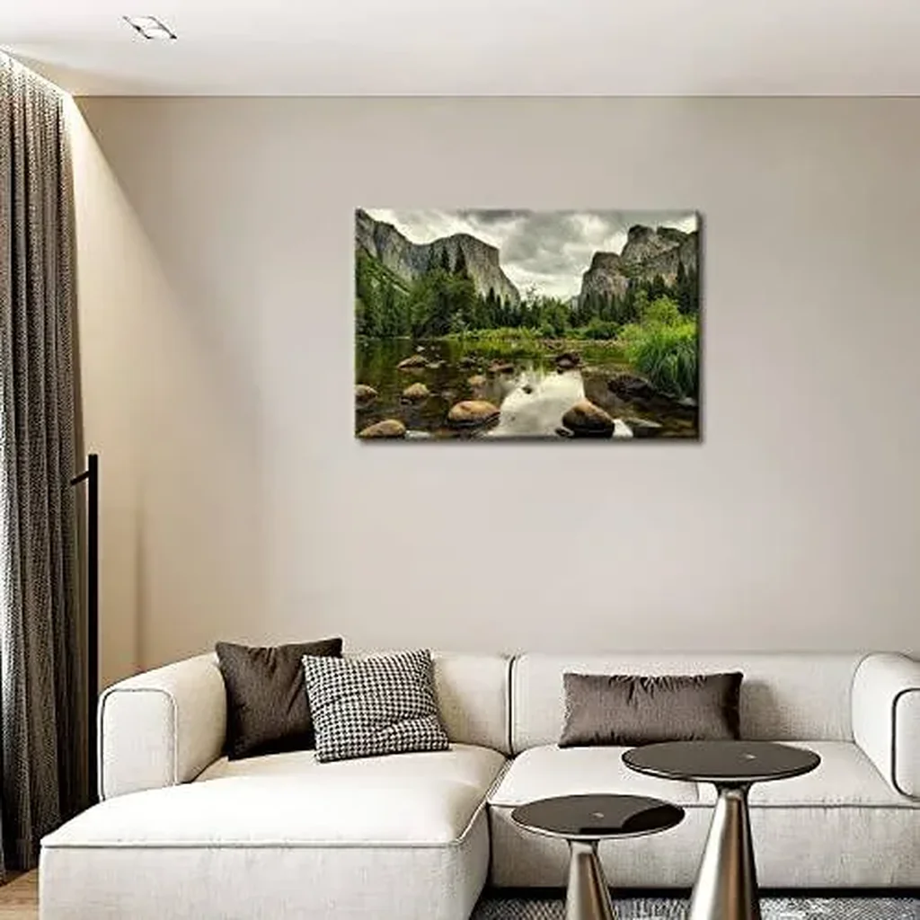 ALAYRA Green Wall Painting Yosemite National Park Clear Water Lake Mountain Trees Rocks Pictures Prints On Canvas Landscape The Picture Decor Oil For Home Modern Decoration Print For Items 01 - Image 2