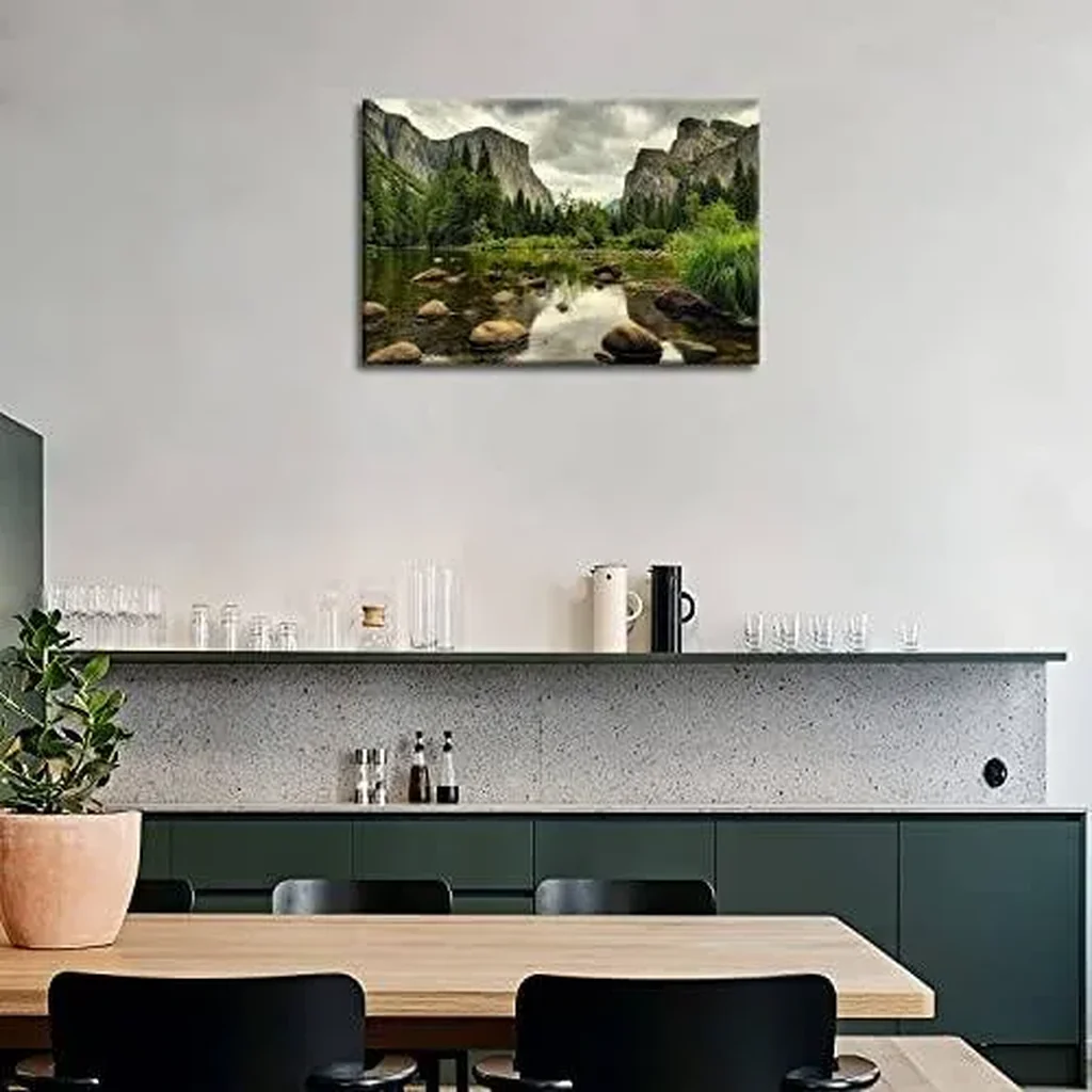ALAYRA Green Wall Painting Yosemite National Park Clear Water Lake Mountain Trees Rocks Pictures Prints On Canvas Landscape The Picture Decor Oil For Home Modern Decoration Print For Items 01 - Image 5