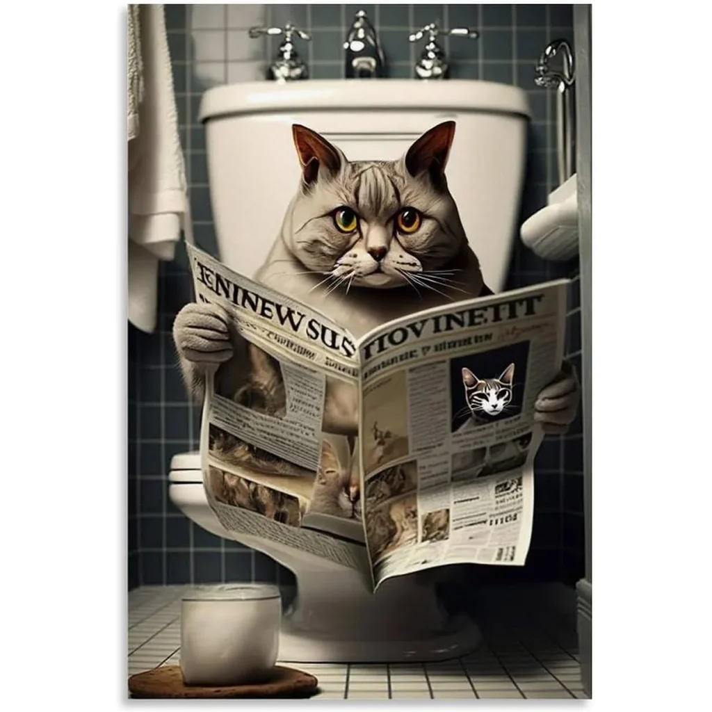 ALAYRA Gynaver Cat Poster Canvas Wall Art for Bathroom, Funny Graffiti Bedroom Wall Decor, Painting for Living Room, Restroom Picture 12x18inch(30x45cm) Unframe-style-2 01