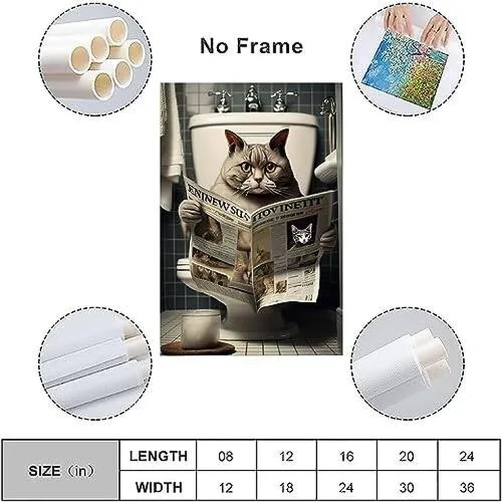ALAYRA Gynaver Cat Poster Canvas Wall Art for Bathroom, Funny Graffiti Bedroom Wall Decor, Painting for Living Room, Restroom Picture 12x18inch(30x45cm) Unframe-style-2 01 - Image 2