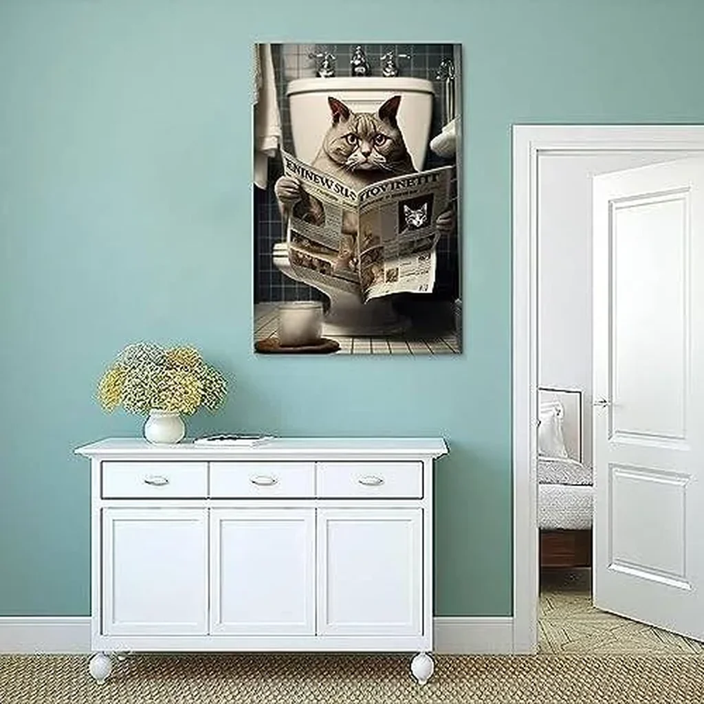 ALAYRA Gynaver Cat Poster Canvas Wall Art for Bathroom, Funny Graffiti Bedroom Wall Decor, Painting for Living Room, Restroom Picture 12x18inch(30x45cm) Unframe-style-2 01 - Image 3