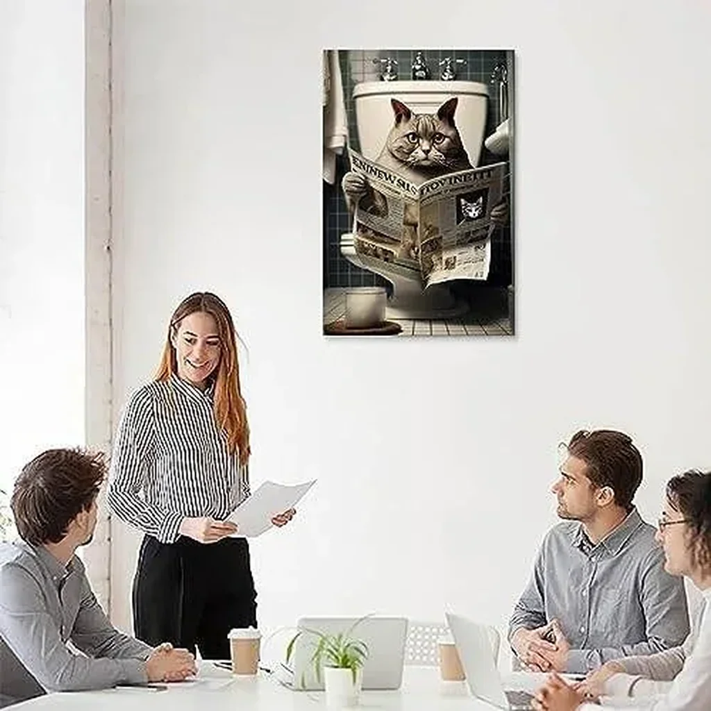 ALAYRA Gynaver Cat Poster Canvas Wall Art for Bathroom, Funny Graffiti Bedroom Wall Decor, Painting for Living Room, Restroom Picture 12x18inch(30x45cm) Unframe-style-2 01 - Image 4
