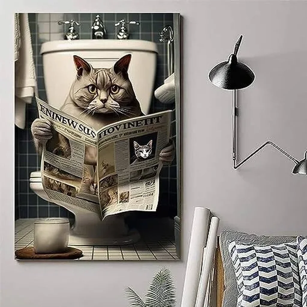ALAYRA Gynaver Cat Poster Canvas Wall Art for Bathroom, Funny Graffiti Bedroom Wall Decor, Painting for Living Room, Restroom Picture 12x18inch(30x45cm) Unframe-style-2 01 - Image 5