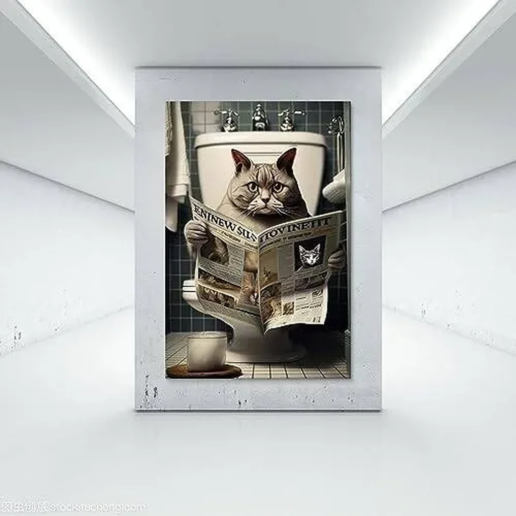 ALAYRA Gynaver Cat Poster Canvas Wall Art for Bathroom, Funny Graffiti Bedroom Wall Decor, Painting for Living Room, Restroom Picture 12x18inch(30x45cm) Unframe-style-2 01 - Image 6