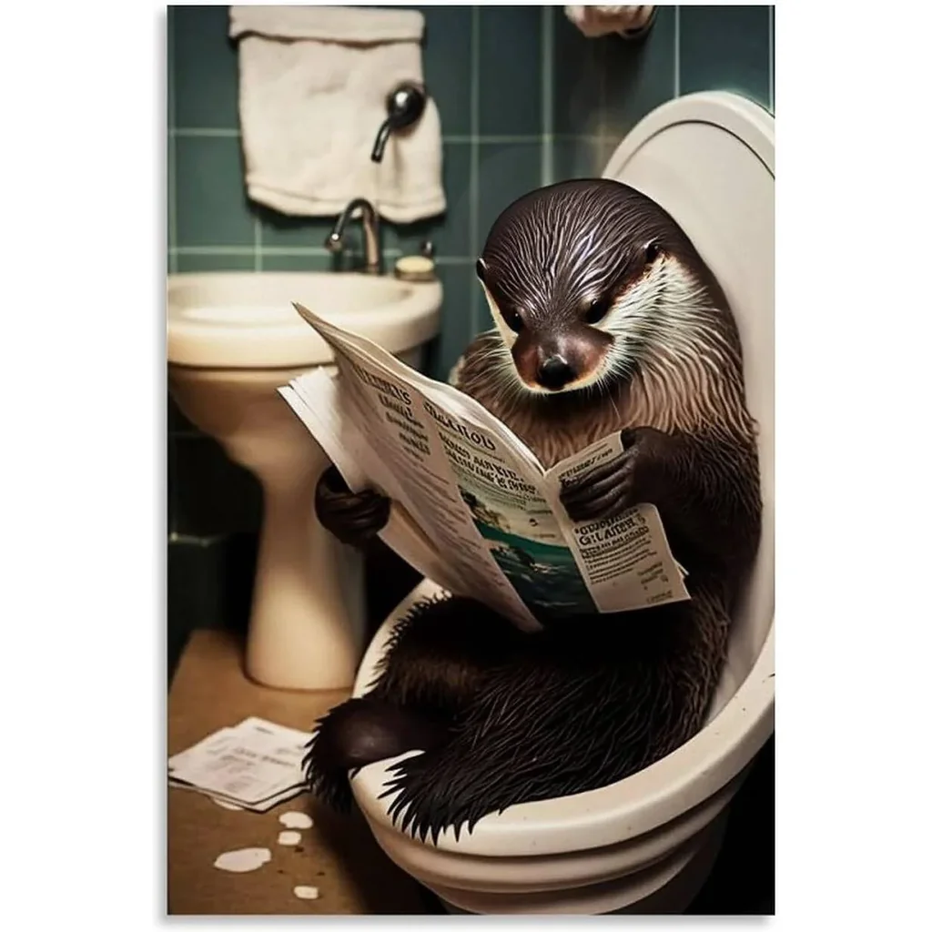 ALAYRA Gynaver Little Sea Otter Poster Canvas Wall Art for Bathroom, Funny Graffiti Bedroom Wall Decor, Painting for Living Room, Restroom Picture 12x18inch(30x45cm) Unframe-style 01