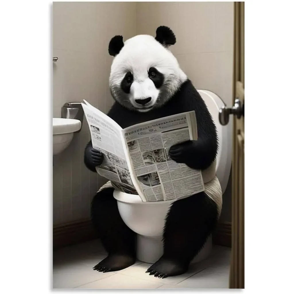 ALAYRA Gynaver Panda Poster Canvas Wall Art for Bathroom, Funny Graffiti Bedroom Wall Decor, Painting for Living Room, Restroom Picture 12x18inch(30x45cm) Unframe-style-1 01