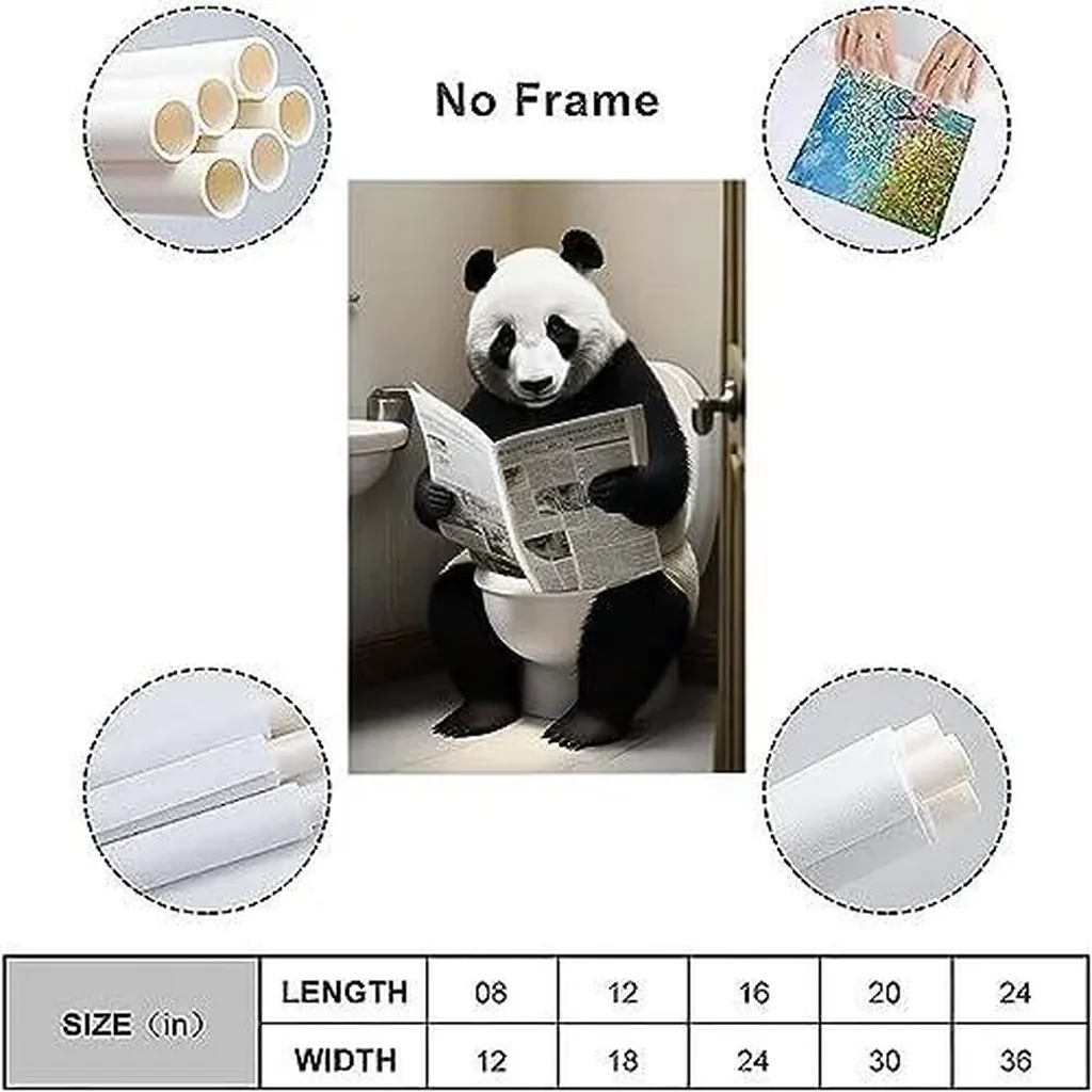 ALAYRA Gynaver Panda Poster Canvas Wall Art for Bathroom, Funny Graffiti Bedroom Wall Decor, Painting for Living Room, Restroom Picture 12x18inch(30x45cm) Unframe-style-1 01 - Image 2