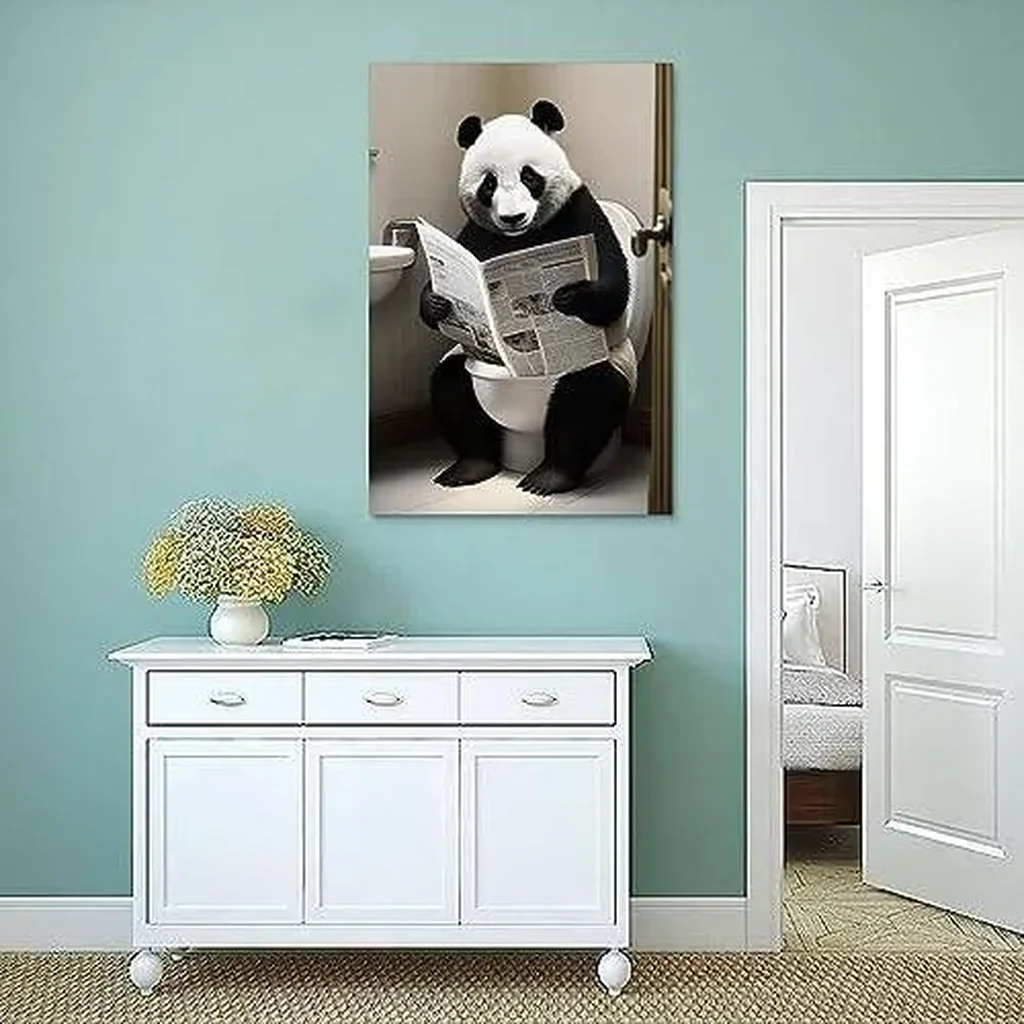 ALAYRA Gynaver Panda Poster Canvas Wall Art for Bathroom, Funny Graffiti Bedroom Wall Decor, Painting for Living Room, Restroom Picture 12x18inch(30x45cm) Unframe-style-1 01 - Image 3