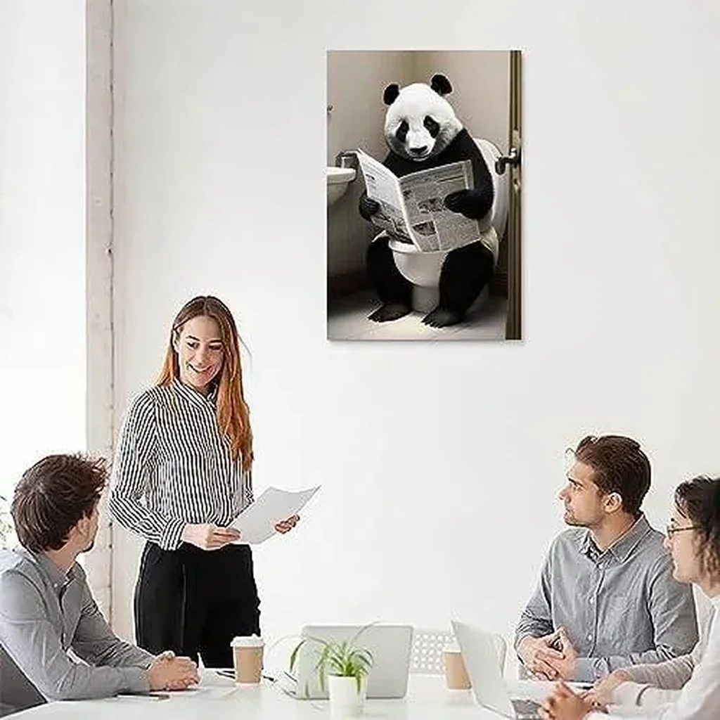 ALAYRA Gynaver Panda Poster Canvas Wall Art for Bathroom, Funny Graffiti Bedroom Wall Decor, Painting for Living Room, Restroom Picture 12x18inch(30x45cm) Unframe-style-1 01 - Image 4