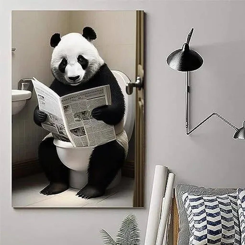ALAYRA Gynaver Panda Poster Canvas Wall Art for Bathroom, Funny Graffiti Bedroom Wall Decor, Painting for Living Room, Restroom Picture 12x18inch(30x45cm) Unframe-style-1 01 - Image 5