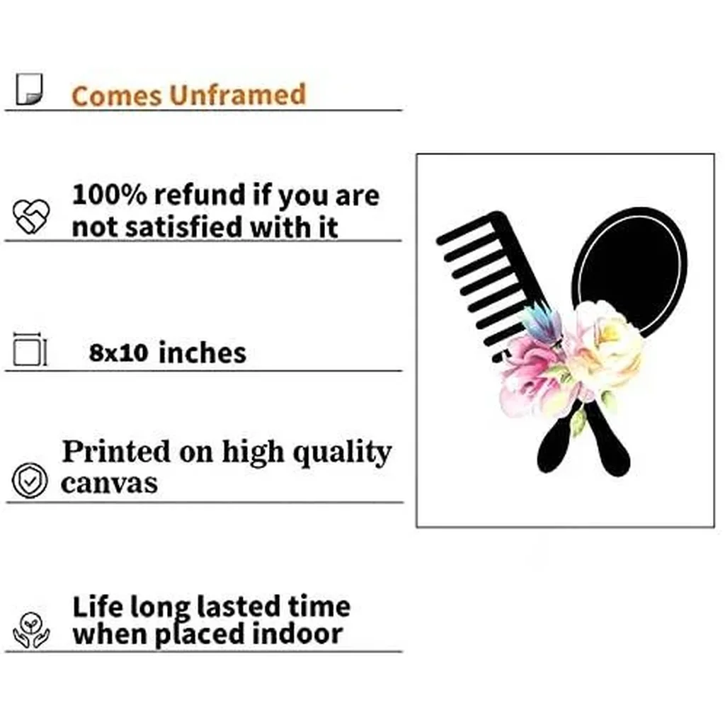 ALAYRA Hair Salon Wall Art, Women Fashion Bathroom Bedroom Decor, Scissors Hair Dryer Curling Iron Canvas Posters, Hairdresser Haircut Tools Art Painting for Barber Shop Decoration, 6 Set-(8"x10" Unfr - Image 4