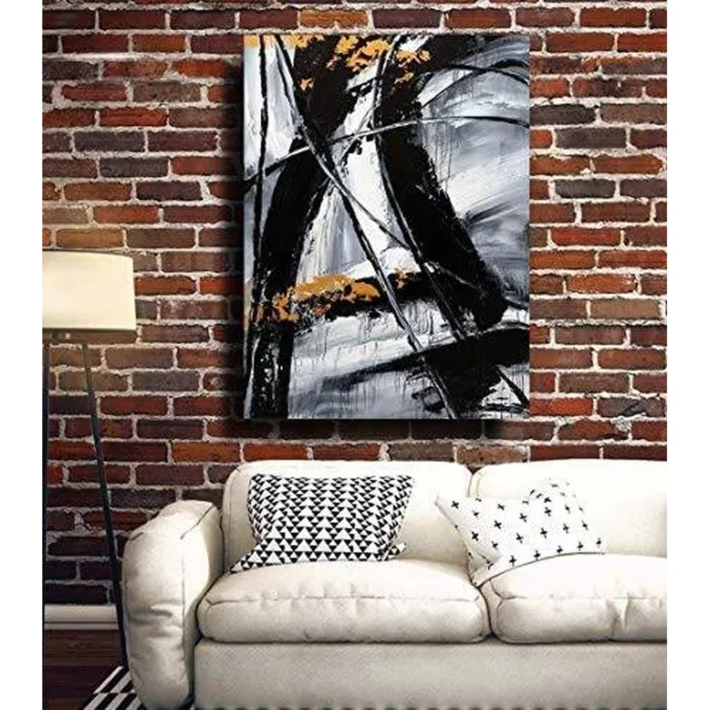 ALAYRA Hand-Painted Abstract Wall Art A Mesmerizing Blend of Black, White, and Gray, Accented with Gold-Exuding Dynamic Energy and Mysterious Allure 01 - Image 5