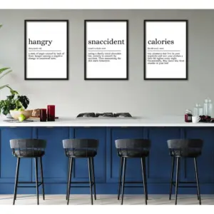 ALAYRA Hangry Snaccident Calories Quote set of 3 Unframed Kitchen Home Wall Art Decor, Hungry Kitchen Quote (A4) 01